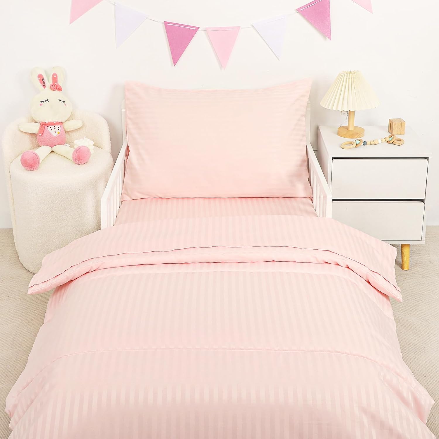 Toddler Bedding Set for Girls, 4 Piece Rainbow Toddler Girl Bedding Set, Super Soft & Lightweight Toddler Comforter Set Includes Comforter, Flat Sheet, Fitted Sheet, Pillowcase (Pink) - Image 13