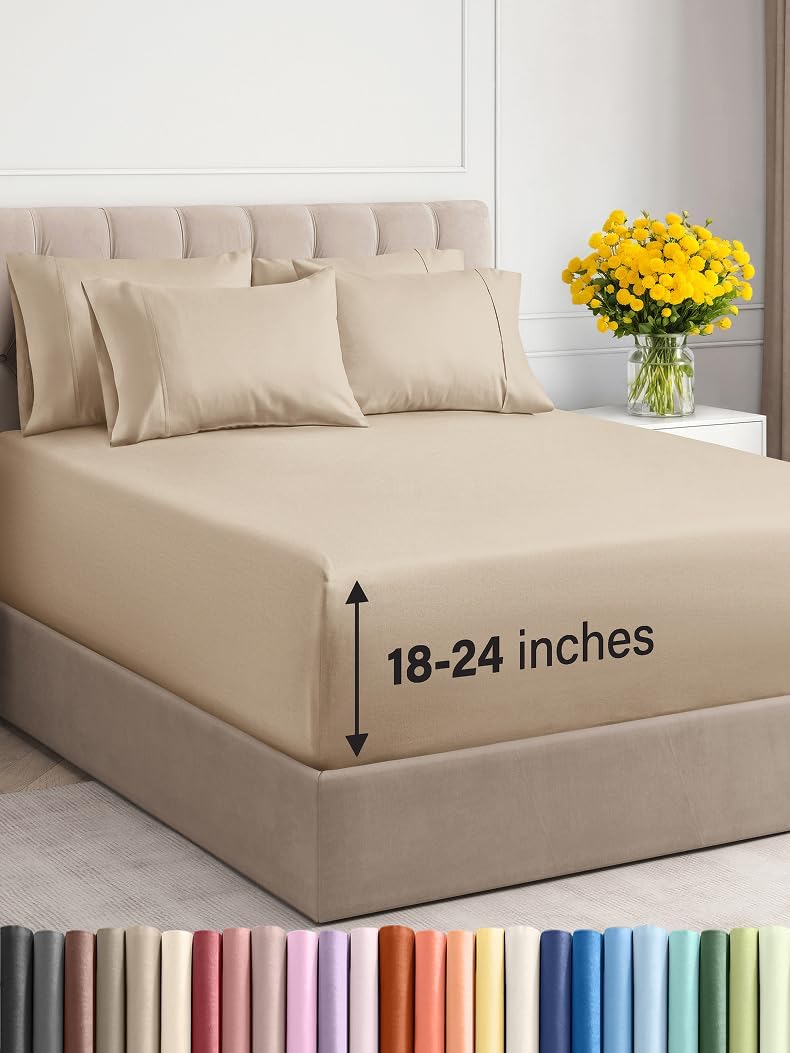 Extra Deep Cal King Sheet Set - 6 Piece Breathable & Cooling Sheets - Hotel Luxury Bed Sheets Set - Easy & Secure Fit - Soft, Wrinkle Free & Comfy Sheets Set - Grey Sheet Set with Extra Deep Pockets - Image 61