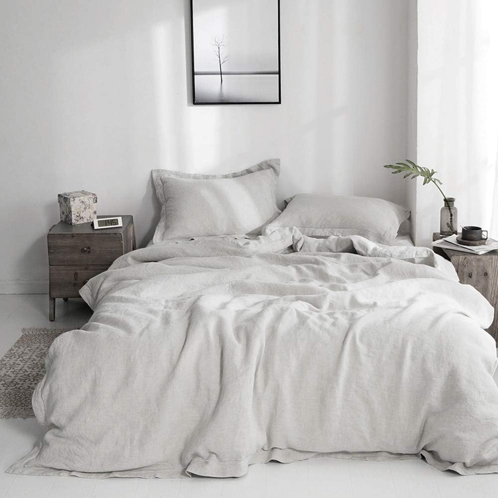 Simple&Opulence 100% Linen Duvet Cover Set with Embroidery Washed - 3 Pieces (1 Duvet Cover with 2 Pillow Shams) with Button Closure Soft Breathable Farmhouse - Linen, King Size - Image 18