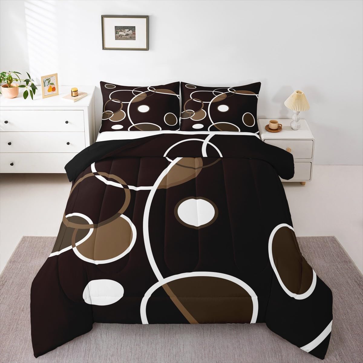Erosebridal Black Grey Gold Comforter Set Queen Brush Strokes Oil Painting Bedding Set, Gradient Abstract Vintage Bedding Comforter Sets Ombre Graffiti Duvet Set, Contemporary Modern Quilted Comforter - Image 14