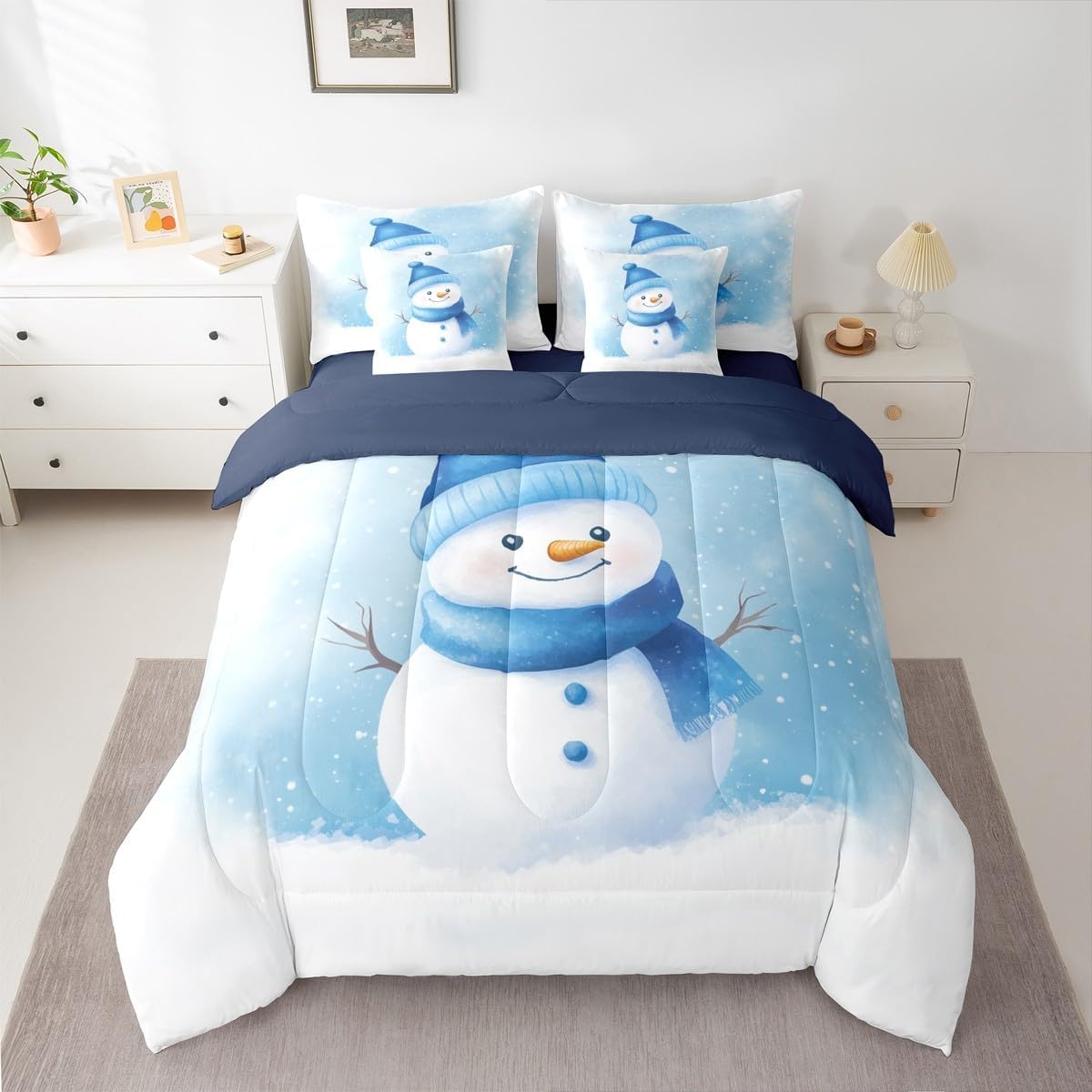 Pink Christmas 7 Piece Bedding Set Full Size Merry Christmas Snowman Bed in a Bag for Boys Girls Bedroom Decor Santa Claus Comforter Set with Sheets,Pillowcases & Cushion Cover Soft Xmas Tree Deer - Image 13