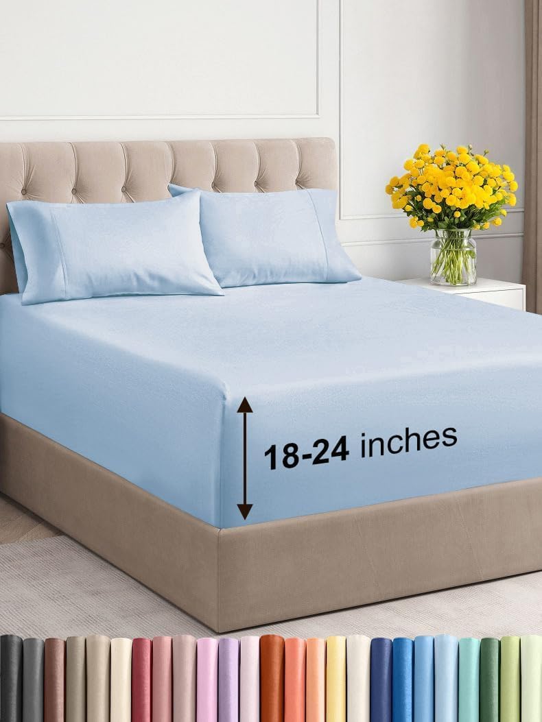 Extra Deep Cal King Sheet Set - 6 Piece Breathable & Cooling Sheets - Hotel Luxury Bed Sheets Set - Easy & Secure Fit - Soft, Wrinkle Free & Comfy Sheets Set - Grey Sheet Set with Extra Deep Pockets - Image 22