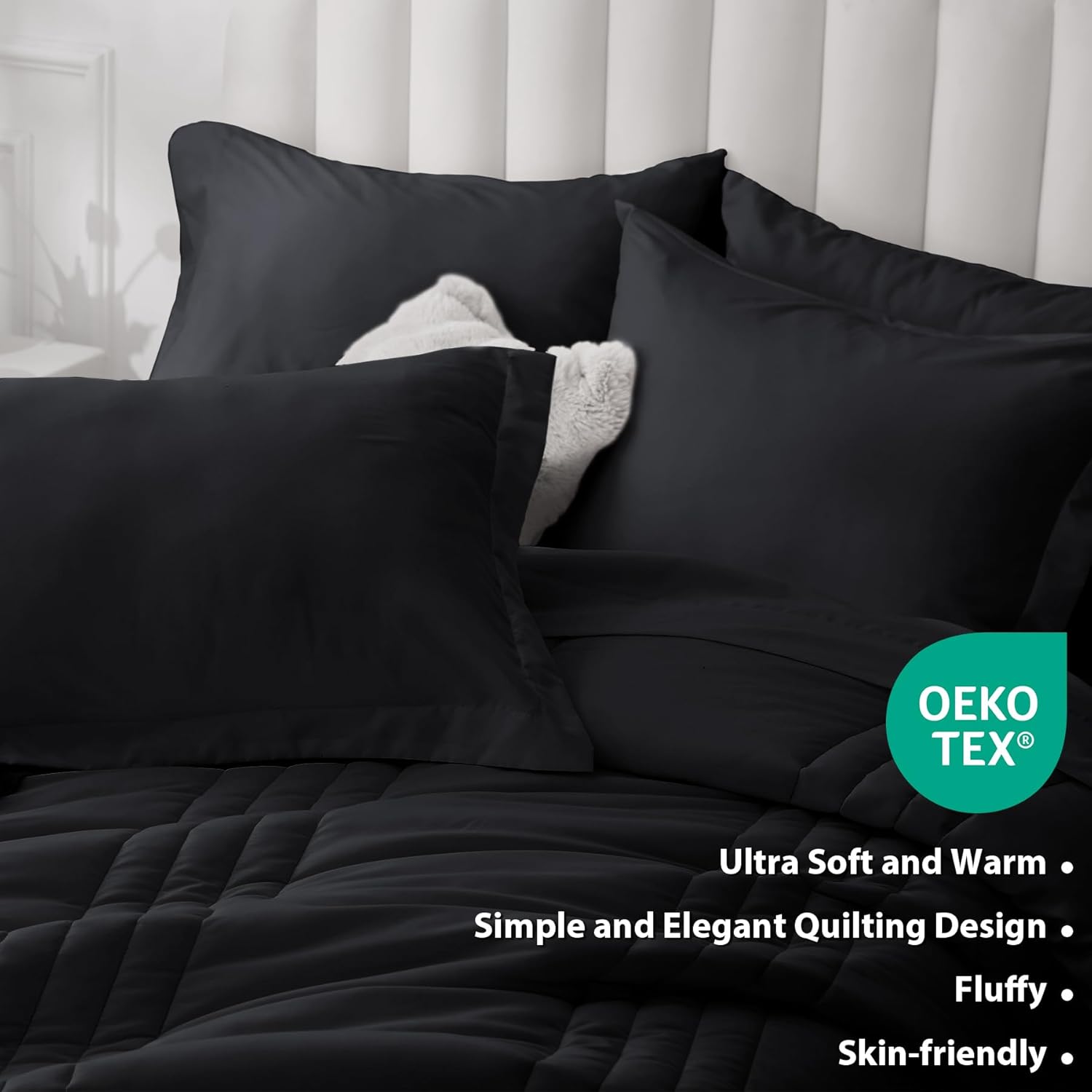 Queen Comforter Set Black - Bed in a Bag Queen Size 7 Pieces, Soft Bedding Set for All Seasons, Premium Queen Comforter Set with Comforter, Sheets, Pillowcases & Shams - Image 6