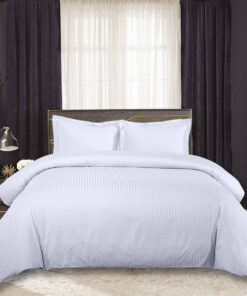 Duvet Cover Set Easy Care 650 Thread Count - Damask Striped (White)