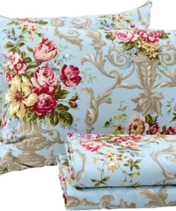 FADFAY Shabby Floral Bedding Elegant Peony Sheets Set Luxury Bedding Collections 800 Thread Count 100% Egyptian Cotton Deep Pocket, 4 Piece-Queen Size