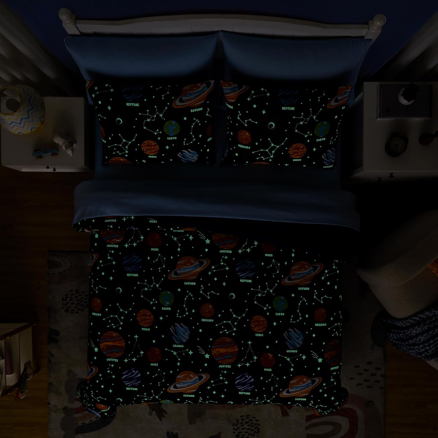 Twin Kids Comforter Set - 5 Pieces Twin Bedding Sets for Boys, Glow in The Dark Space Bed in A Bag with Sheets - Image 4