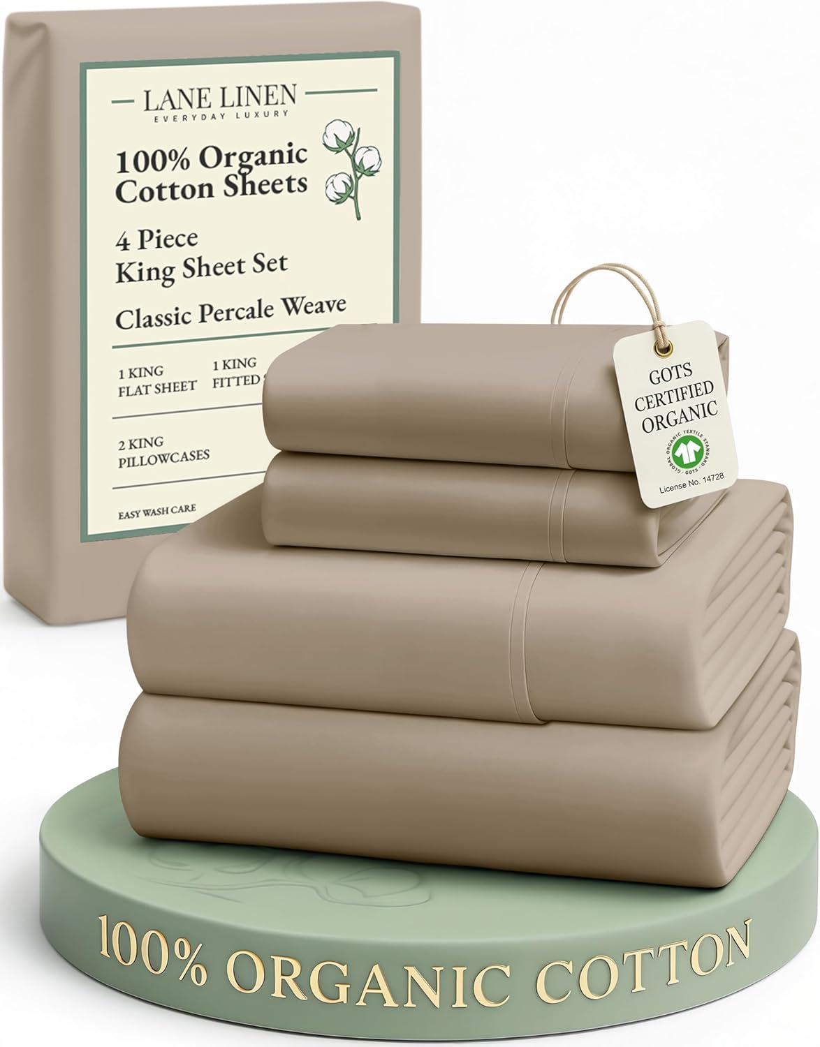 LANE LINEN 100% Organic Cotton King Size Sheets Set, Soft & Comfy All Season Breathable Sheets King Size, Percale Weave Fully Elasticized Eco Friendly Naturally Cooling King White Bed Sheets - Image 129