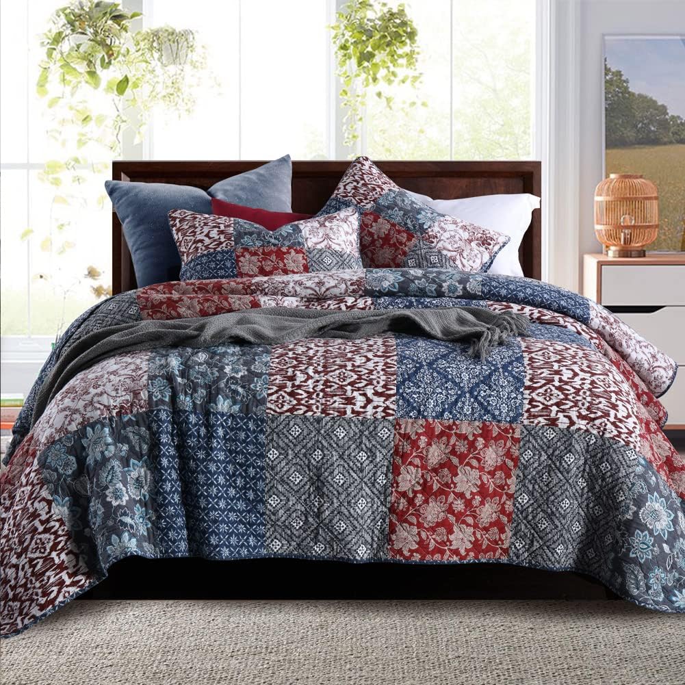 Secgo Queen Comforter Set for Bed - 100% Cotton Quilts Queen Size, Green, Sage Bedspreads (90 * 98 Inch) with 2 Pillow Shams, Patchwork Reversible Lightweight Bedding - Image 14