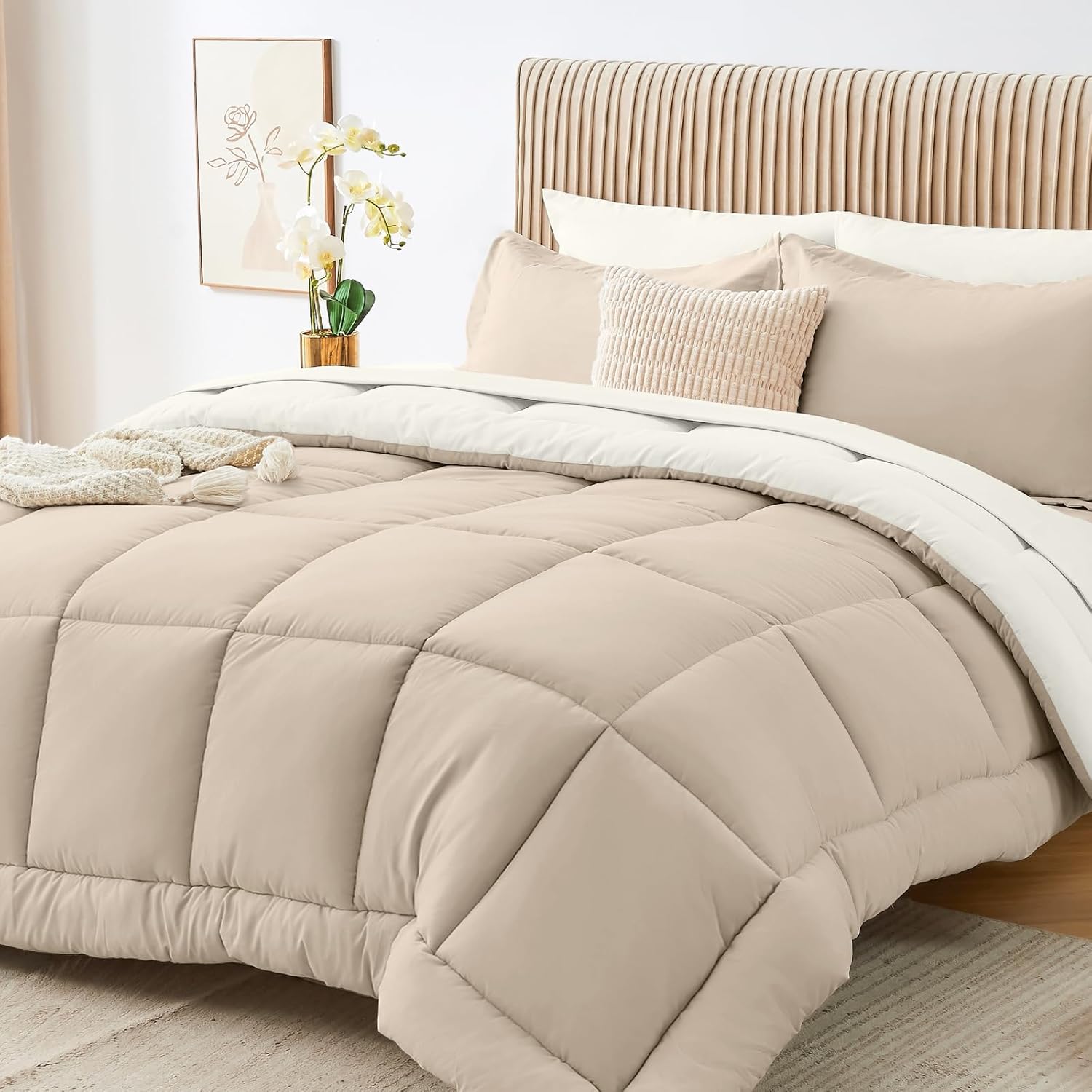 Sasttie Queen Comforter Set, 7 Pieces Bed in a Bag Queen, Complete Bedding Set Includes Grey Comforter, Flat Sheet, Fitted Sheet, Pillowcases and Pillow Shams, Dark Grey - Image 26