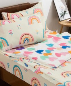 NTBED Rainbow Printed Zipper Bedding Sets Twin Lightweight Microfiber Heart Comforter Set with Fitted Sheet Pillow Covers,Beige