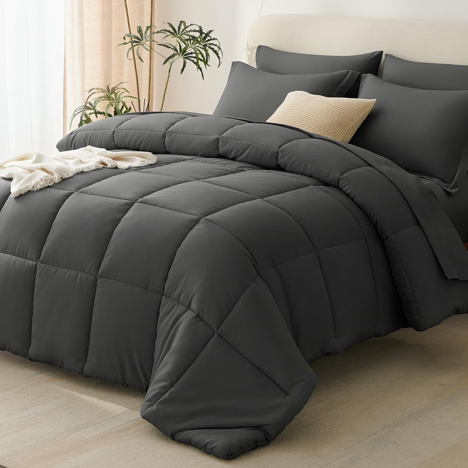 CozyLux Queen Comforter Set Black - 7 Pieces Bed in a Bag Queen, All Season Soft Bedding Set, Oeko-Tex Certified Reversible Bed Set with Down Alternative Comforter, Sheets, Pillowcases & Pillow Shams - Image 9