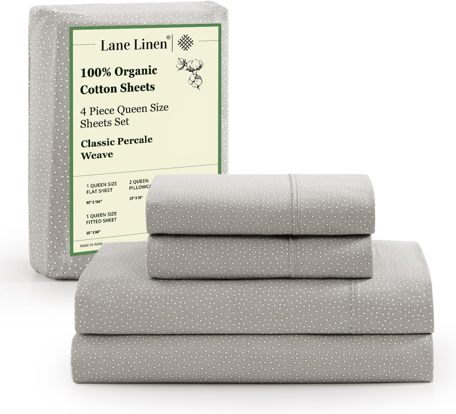 LANE LINEN 100% Organic Cotton King Size Sheets Set, Soft & Comfy All Season Breathable Sheets King Size, Percale Weave Fully Elasticized Eco Friendly Naturally Cooling King White Bed Sheets - Image 119