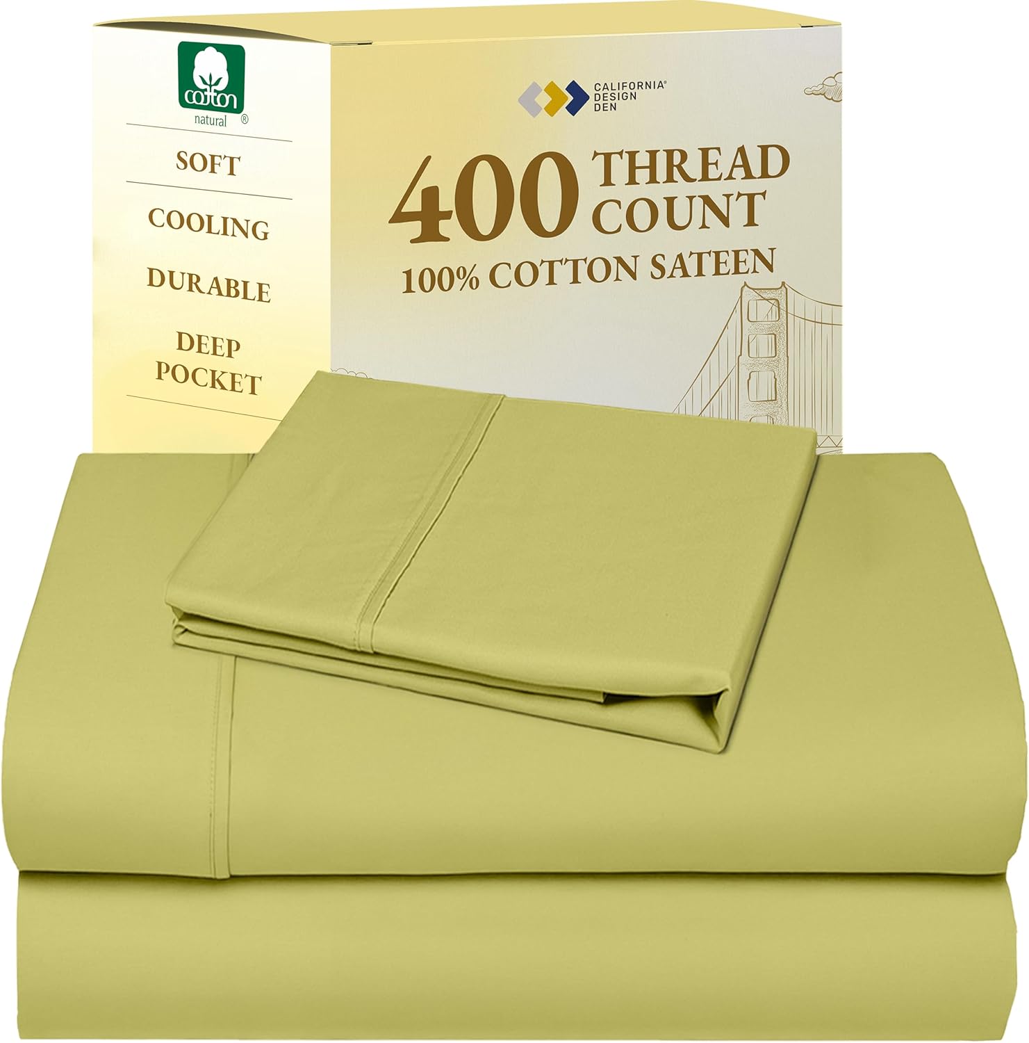 California Design Den King Size Sheets Set - Soft 400 Thread Count Sateen, Natural 100% Cotton Sheets King Size, Deep Pockets with All Around Elastic for a Snug Fit, Cool & Durable Bedding - White - Image 67