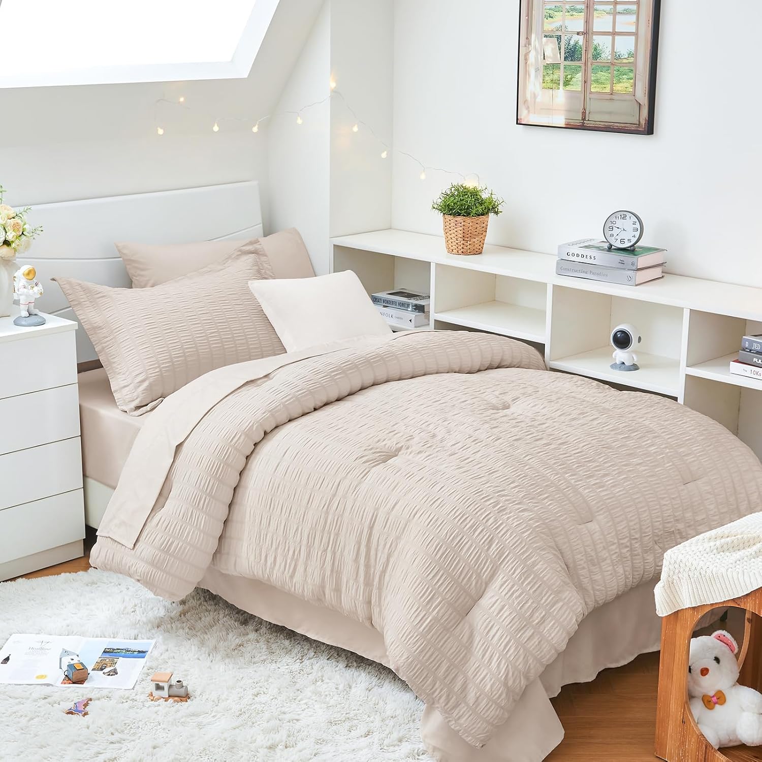 HYMOKEGE Queen Comforter Set Seersucker 7 Pieces, All Season Luxury Bed in a Bag for Bedroom, Bedding Set with Comforters, Sheets, Pillowcases & Shams, Dark Grey - Image 8