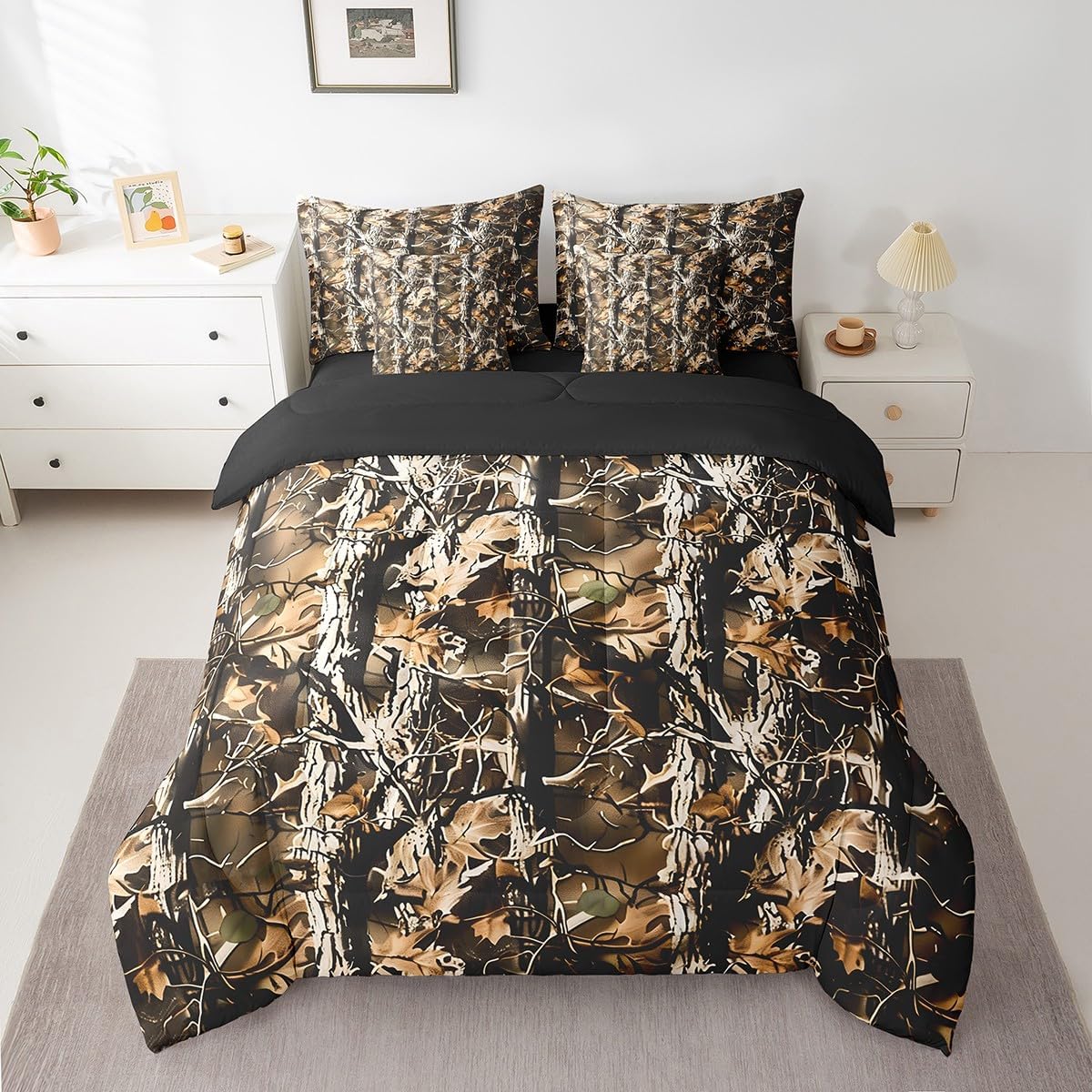 Feelyou Duck Hunter Green Camouflage Hunting 7 Pieces Bedding Set, Queen Size Black Brown All Season,Bed in a Bag with Comforter, Sheets, Pillowcases Camo Army Bed Set Breathable Wild Room Decor - Image 25