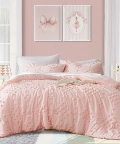Geniospin Pink Twin/Twin XL Comforter Set for Girls- 5 Pieces Pom Tufted Bed in A Bag Twin Bedding Sets with Sheets, Pillowcases & Shams, All Season Kids Comforter Set