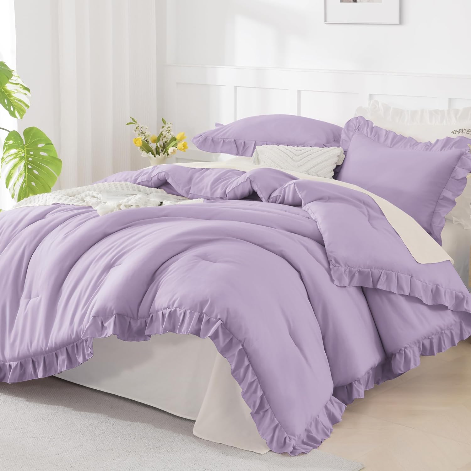 Andency White Comforter Queen Size, 3 Pieces Ruffle Shabby Chic Farmhouse Queen Comforter Sets, All Season Lightweight Fluffy Room Decor Bed Set for Girls Women Teens Gift Choice - Image 18