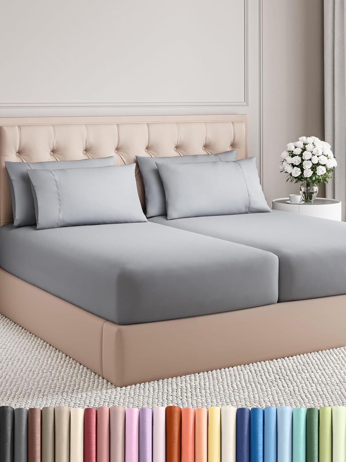 King 6 Piece Sheet Set - Cooling and Breathable Bed Sheets - Hotel Luxury Bed Sheets for Women, Men, Kids & Teens - Bedding with Deep Pockets & Easy Fit - Soft and Wrinkle Free - King Dark Grey Sheets - Image 105