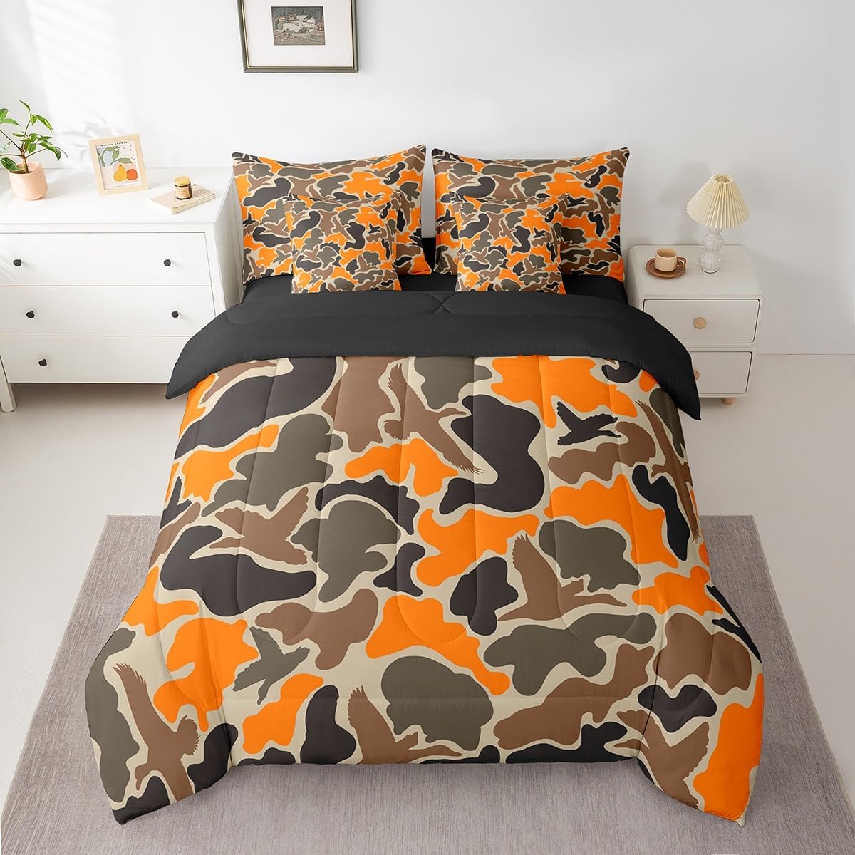 Feelyou Duck Hunter Green Camouflage Hunting 7 Pieces Bedding Set, Queen Size Black Brown All Season,Bed in a Bag with Comforter, Sheets, Pillowcases Camo Army Bed Set Breathable Wild Room Decor - Image 39