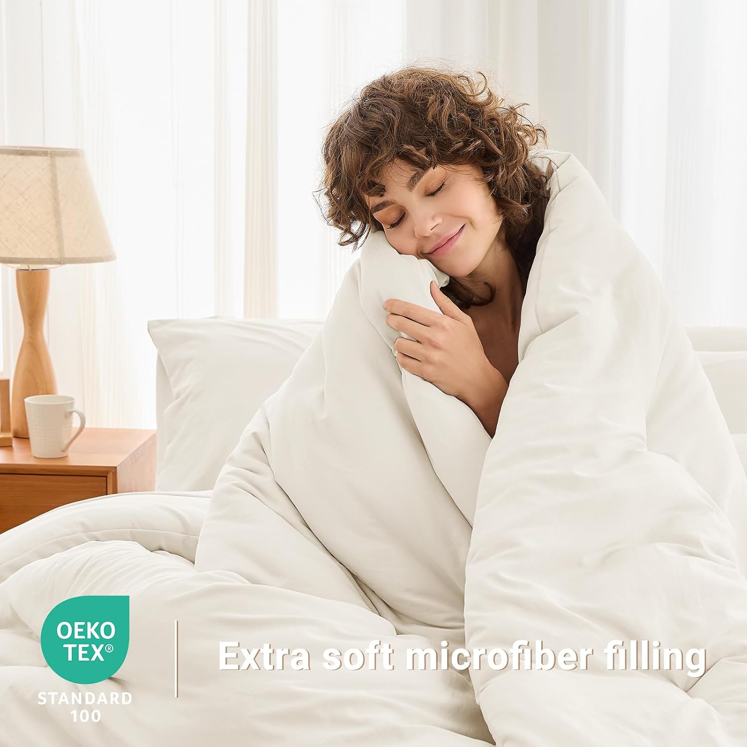 MUXHOMO 7 Pieces Queen Comforter Set, Soft Bed in a Bag Queen Size, All Season Bedding Set with Comforter, Flat Sheet, Fitted Sheet, Pillowcases & Shams, Ivory - Image 3