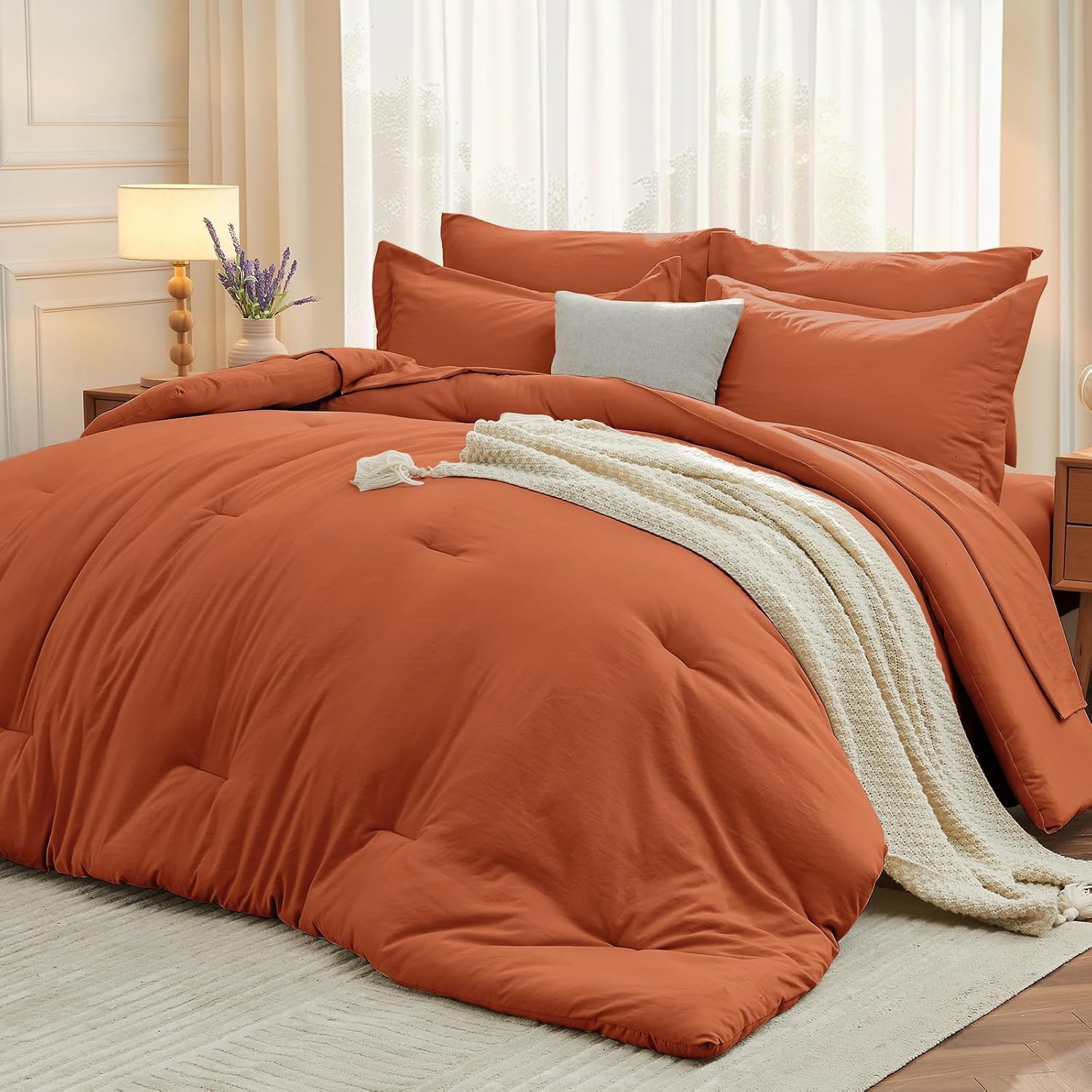 MUXHOMO 7 Pieces Queen Comforter Set, Soft Bed in a Bag Queen Size, All Season Bedding Set with Comforter, Flat Sheet, Fitted Sheet, Pillowcases & Shams, Ivory - Image 36