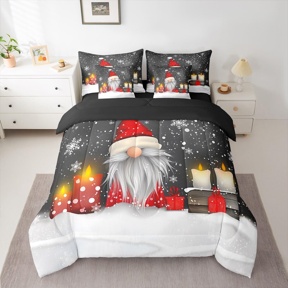 Pink Christmas 7 Piece Bedding Set Full Size Merry Christmas Snowman Bed in a Bag for Boys Girls Bedroom Decor Santa Claus Comforter Set with Sheets,Pillowcases & Cushion Cover Soft Xmas Tree Deer - Image 10