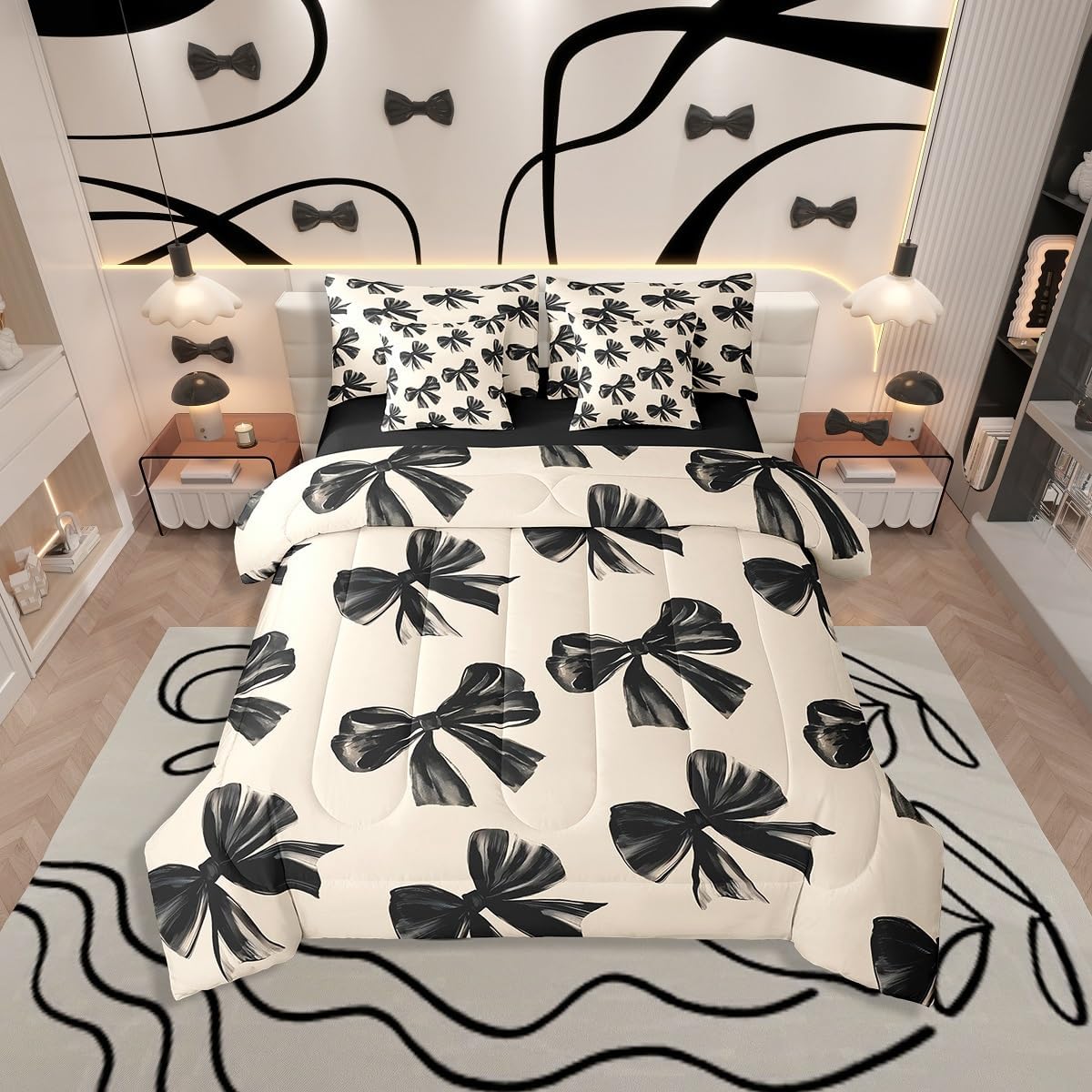 Erosebridal Kawaii Bowknot Girls Bed in A Bag with Sheets Dreamy Princess Style Twin Comforter Set 7 Piece for Kids Teen Women,Girly Cute Bow Bedding Set Pink Bow Tie Bed Set Bedroom Decor - Image 9