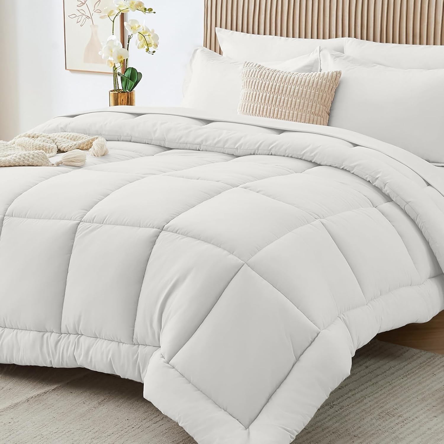 Sasttie Queen Comforter Set, 7 Pieces Bed in a Bag Queen, Complete Bedding Set Includes Grey Comforter, Flat Sheet, Fitted Sheet, Pillowcases and Pillow Shams, Dark Grey - Image 29