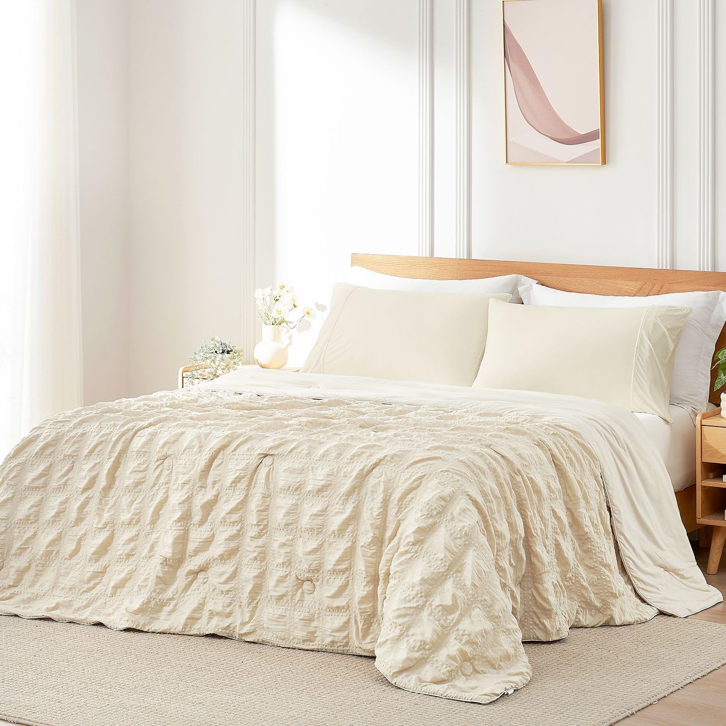 Cozy Bliss Cooling Comforter King Size Seersucker Plaid, Q-Max 0.4 Reversible Lightweight Cooling Blanket, Breathable Silk Smooth Summer Bedding Quilt for Hot Sleepers Night Sweats Dark Grey - Image 13