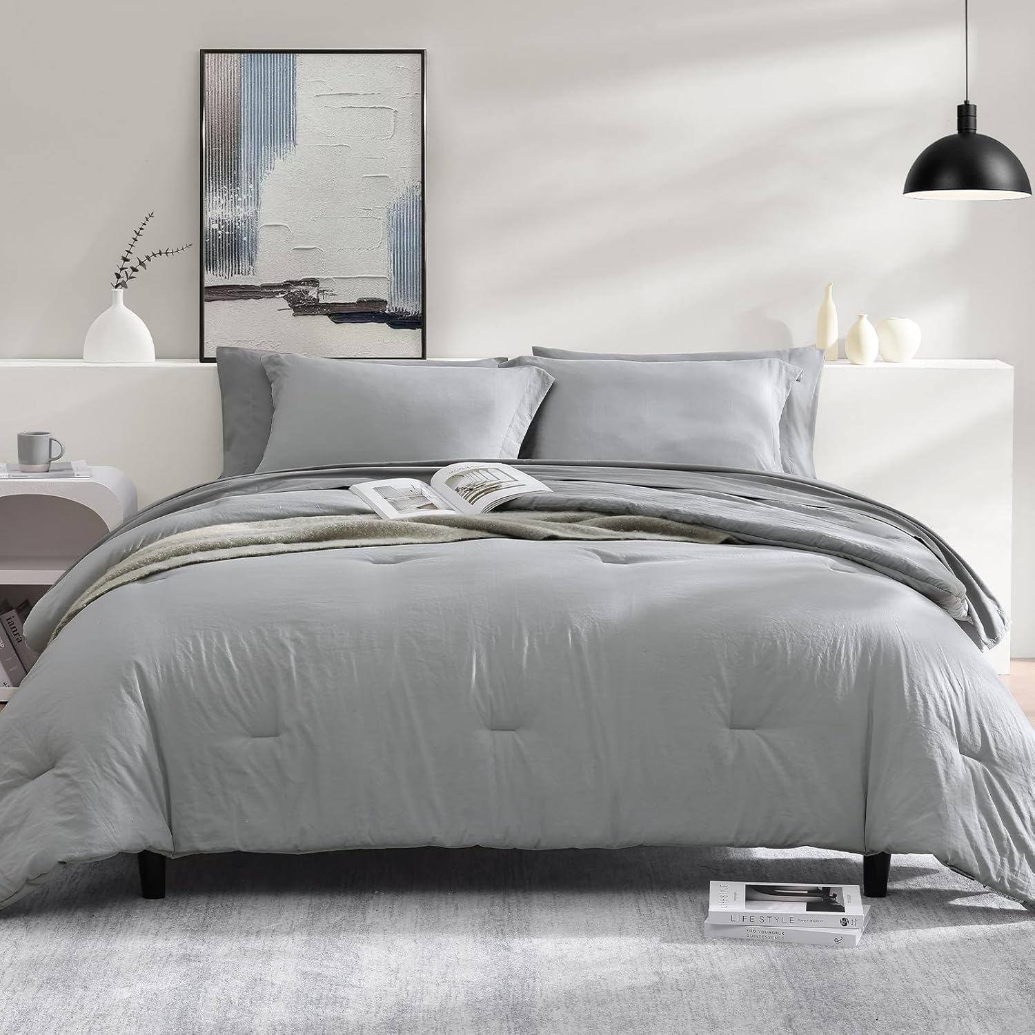 WRENSONGE Queen Comforter Set - 7 Pieces Sage Green Soft Bed in a Bag Queen with Fitted Sheet, Flat Sheet, 2 Pillow Shams, and 2 Pillowcases- Warm Bedding Sets Queen for All Season - Image 34