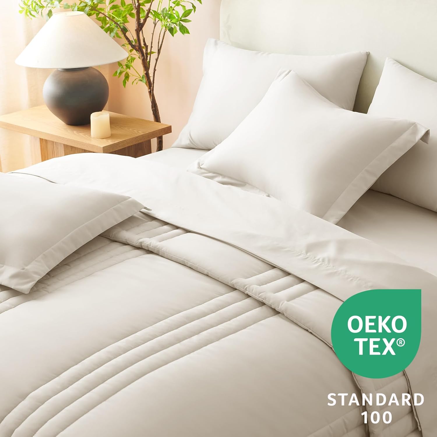 CozyLux Queen Comforter Set - 7 Pieces Bed in a Bag Beige Comforters Queen Size Bed Set, Soft Bedding Set with All Seasons Comforter, Sheets, Pillowcases & Shams - Image 3