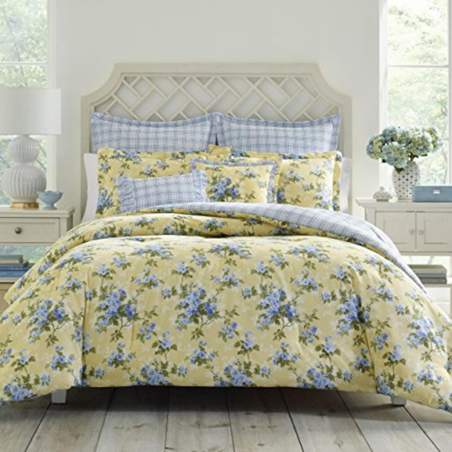 Laura Ashley - Queen Comforter Set, Soft Cotton Bedding with a Medium Weight for Year Round, 7 Piece Bed Set with Matching Pillowcases, Euro Shams & Bonus Throw Pillow Covers (Hope Patchwork Blue) - Image 23