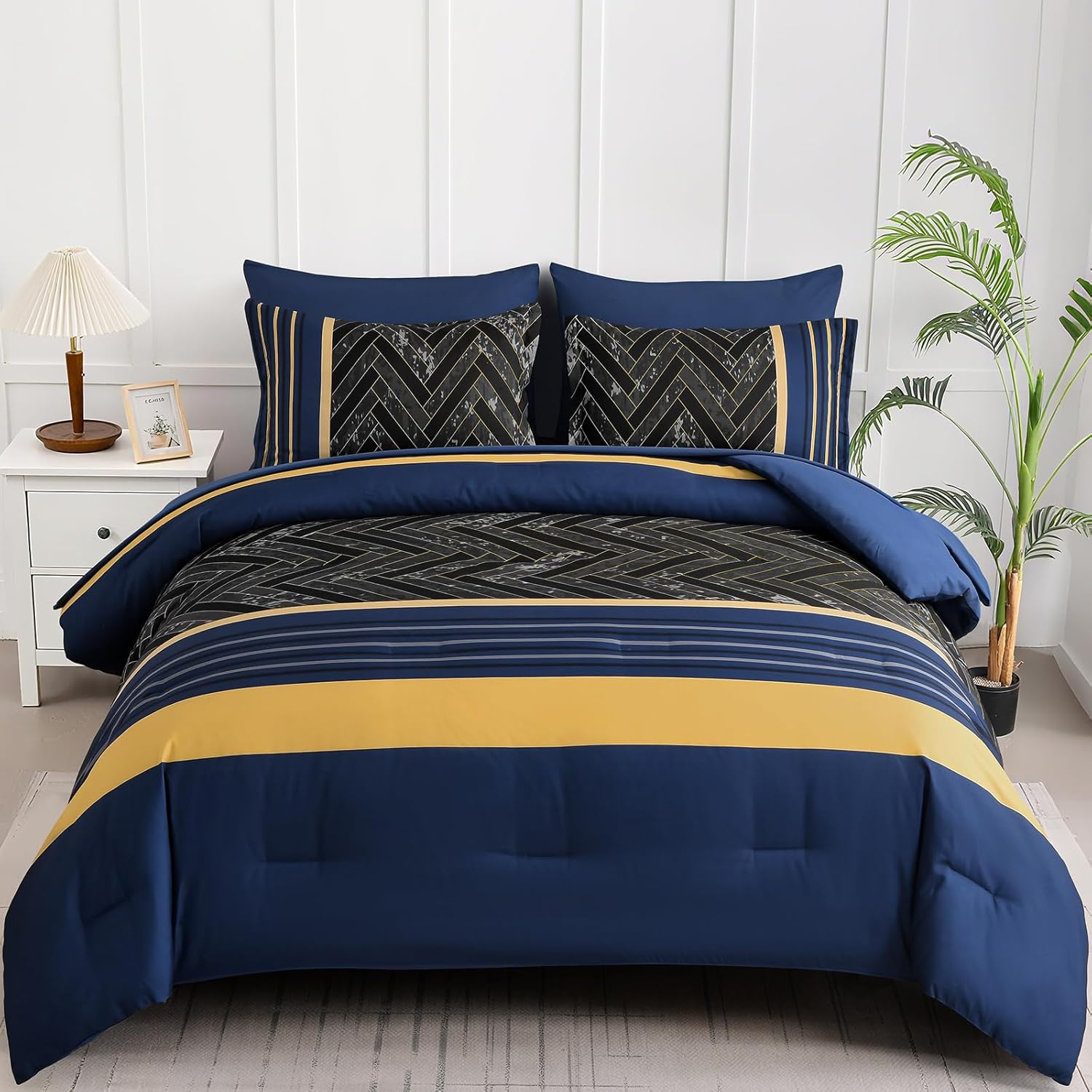 Luxudecor Burgundy Comforter Set Queen Size 7 Pieces Red and Black Stripe Bed in a Bag Geometric Comforter and Sheet Set, Soft Microfiber Complete Bedding Sets for All Seasons - Image 10