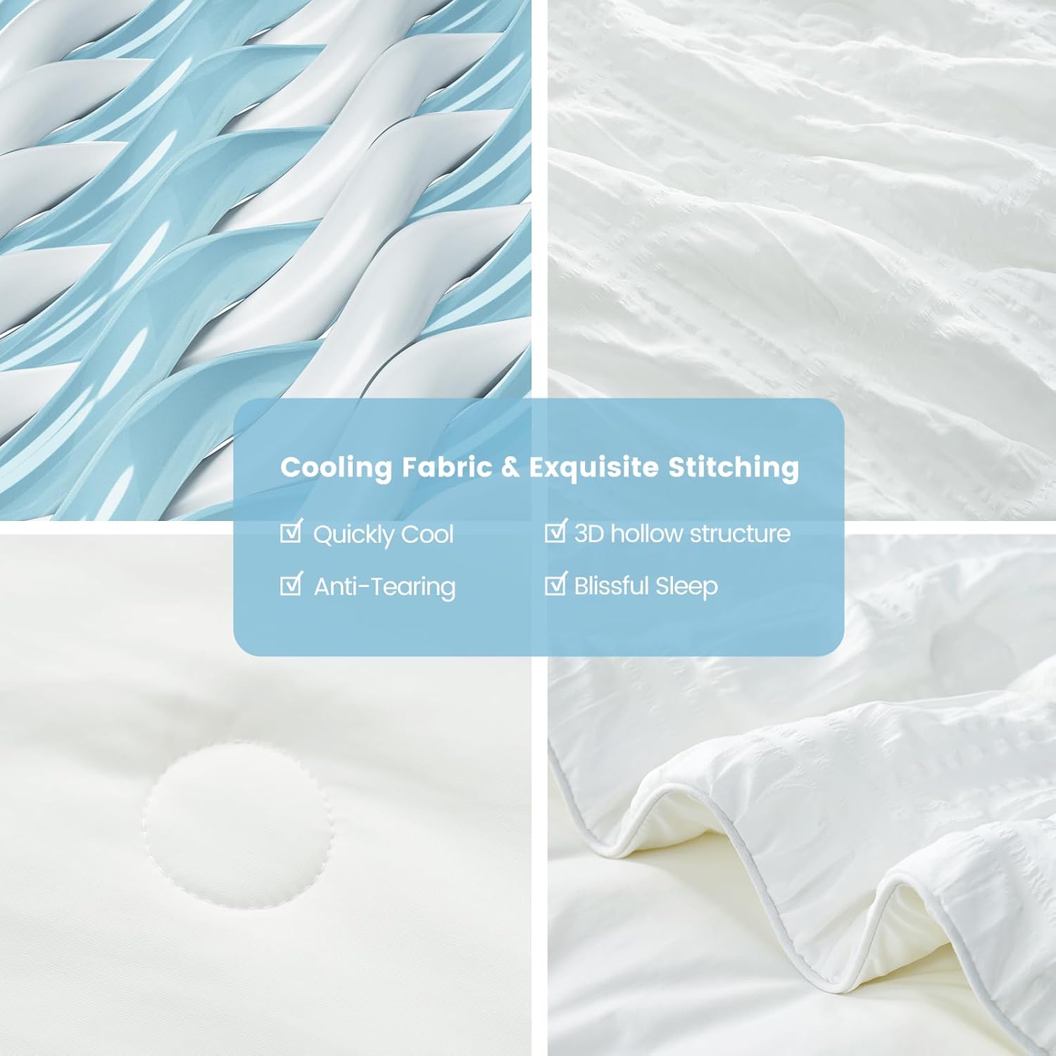 Cozy Bliss Cooling Comforter Queen Size Seersucker Plaid, Q-Max 0.4 Reversible Lightweight Cooling Blanket, Breathable Silk Smooth Summer Bedding Quilt for Hot Sleepers Night Sweats White - Image 5