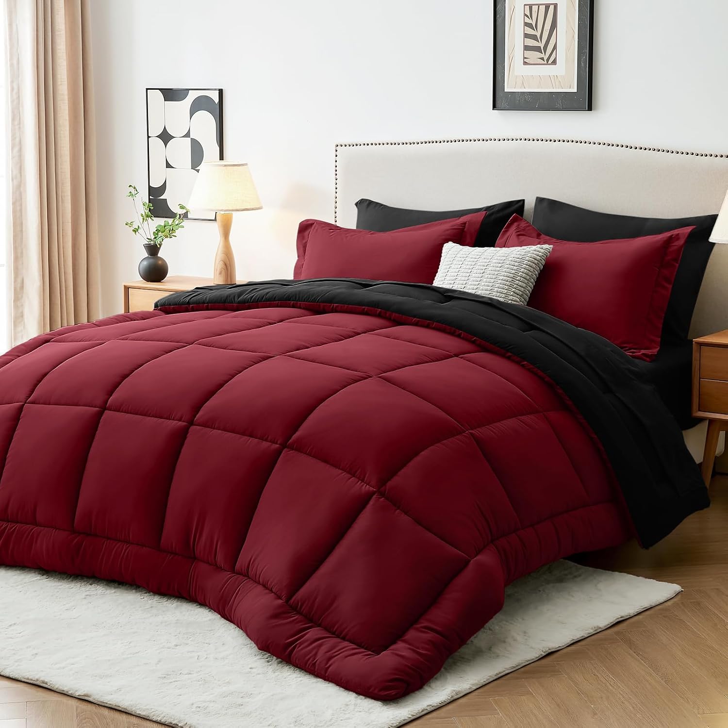 Sasttie Queen Comforter Set, 7 Pieces Bed in a Bag Queen, Complete Bedding Set Includes Grey Comforter, Flat Sheet, Fitted Sheet, Pillowcases and Pillow Shams, Dark Grey - Image 38