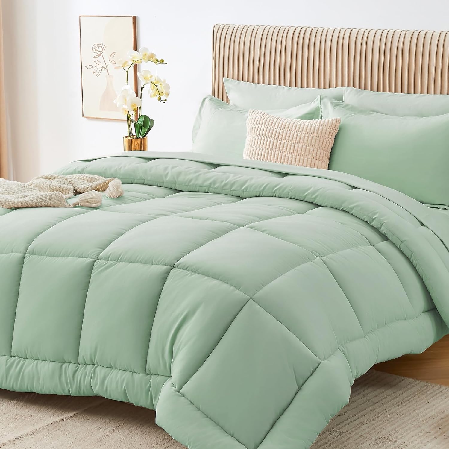 Sasttie Queen Comforter Set, 7 Pieces Bed in a Bag Queen, Complete Bedding Set Includes Grey Comforter, Flat Sheet, Fitted Sheet, Pillowcases and Pillow Shams, Dark Grey - Image 37