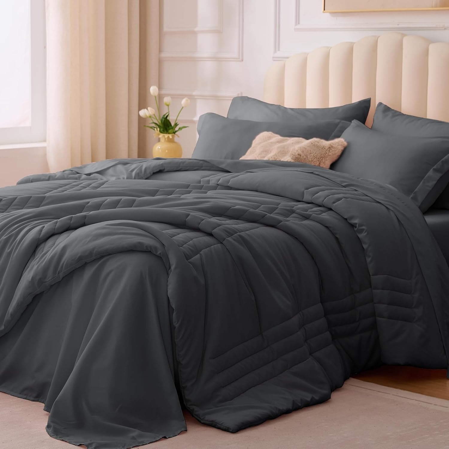 Queen Comforter Set Black - Bed in a Bag Queen Size 7 Pieces, Soft Bedding Set for All Seasons, Premium Queen Comforter Set with Comforter, Sheets, Pillowcases & Shams - Image 11
