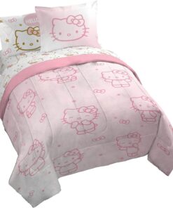 Jay Franco Hello Kitty Queen Comforter Set - 7 Piece Bedding Includes Sheet Set & Pillow Covers - Super Soft Pink Bedding