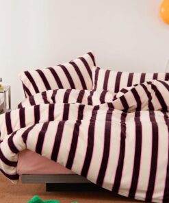 Bedbay Striped Queen Comforter Set Velvety Fleece Comforter Set Modern Style Striped Beding with 2 Pillowcases Lightweight 3 Pcs Boho Bedding Quilt Farmhouse Stripes Fluffy Bed Set for All Seasons