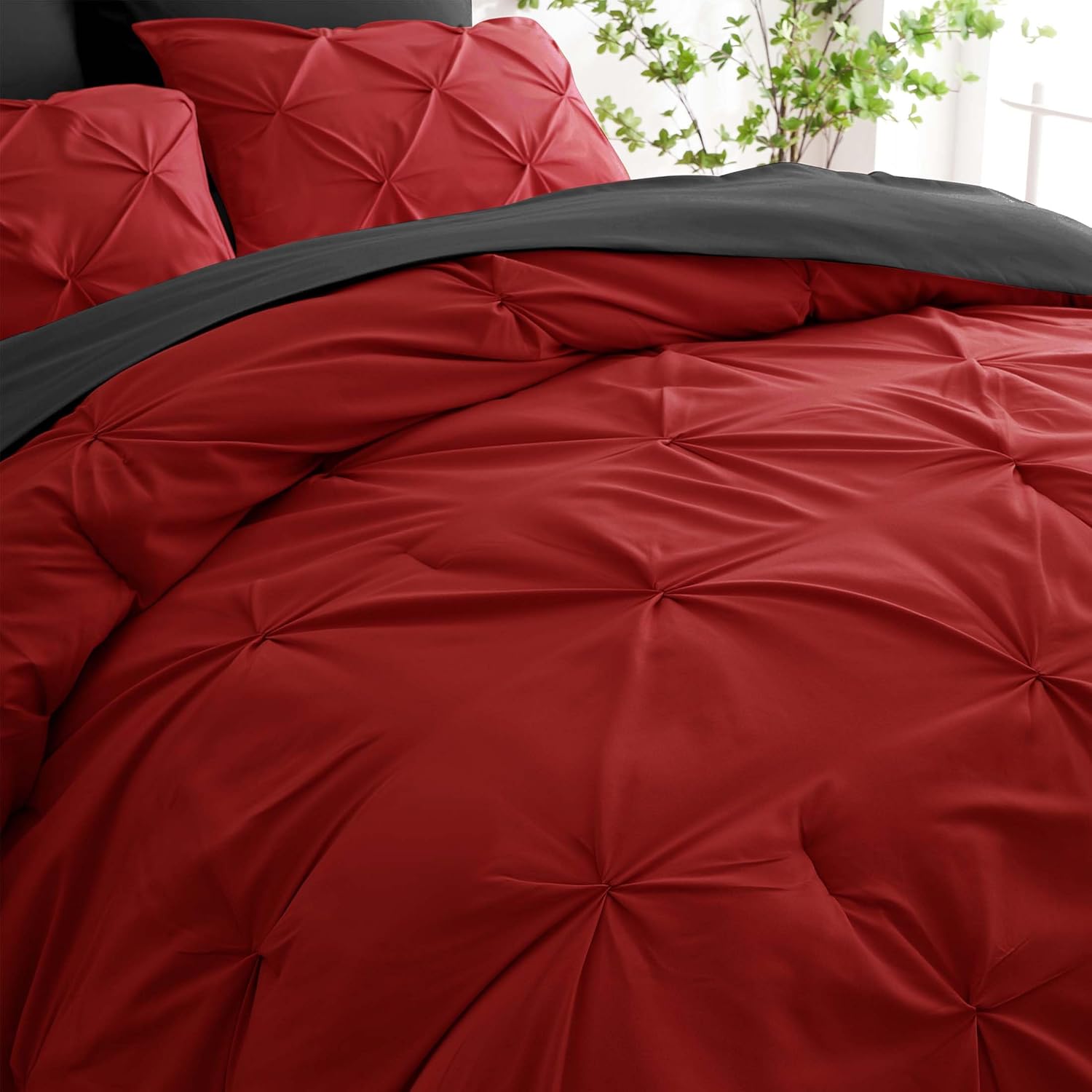 Ubauba 7pc Queen Size Comforter Set with Sheets, Pintuck 7 Piece Bedding Comforters Bed in a Bag for All Season, Pinched Pleat Bed Set with Comforter (Red and Black,Queen) - Image 6