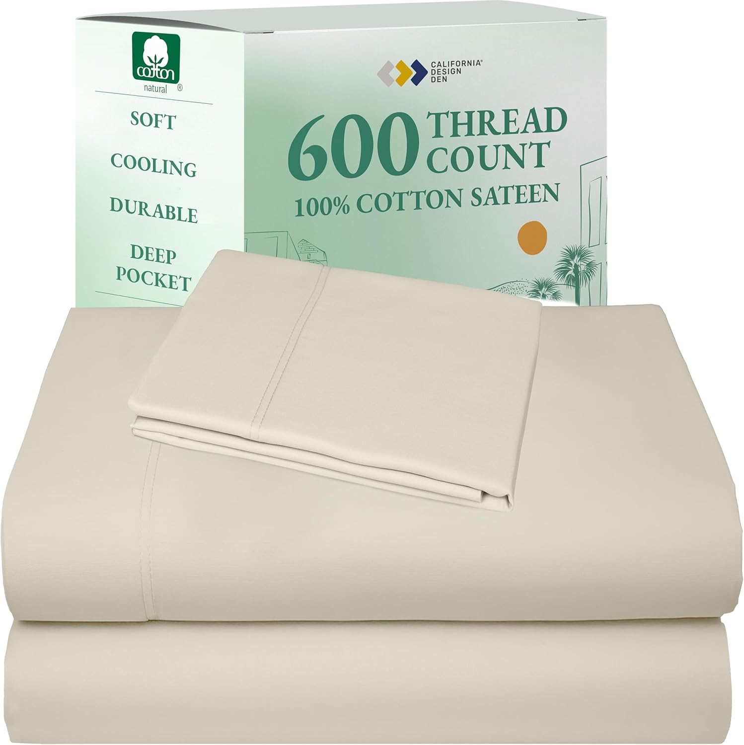 California Design Den Queen Sheet Set - Luxury 600 Thread Count Sateen, 100% Cotton Deep Pocket Queen Sheets with All Around Elastic, Snug Fit, Hotel Quality Bedding Set - White - Image 8