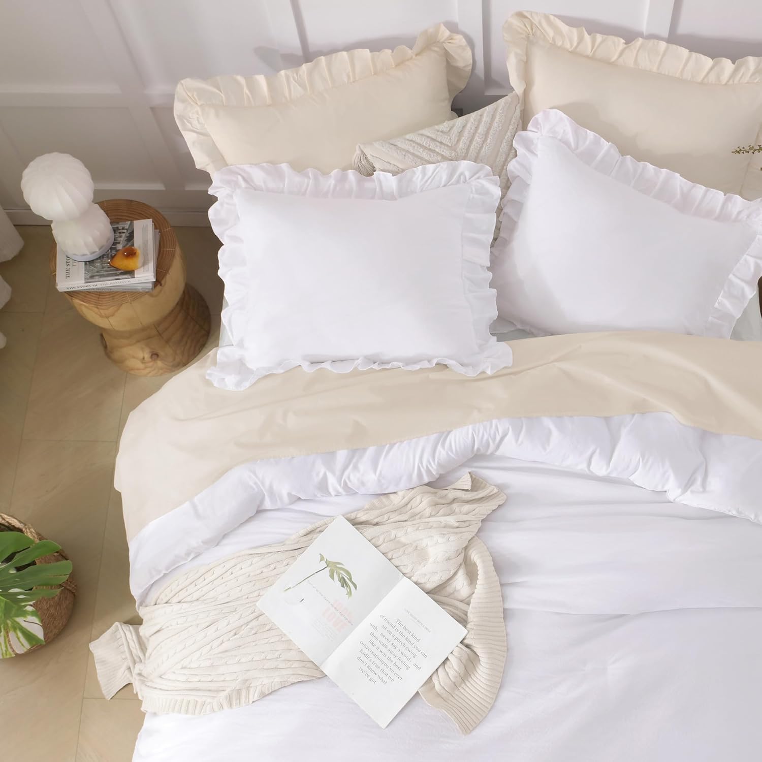 Andency White Comforter Queen Size, 3 Pieces Ruffle Shabby Chic Farmhouse Queen Comforter Sets, All Season Lightweight Fluffy Room Decor Bed Set for Girls Women Teens Gift Choice - Image 3