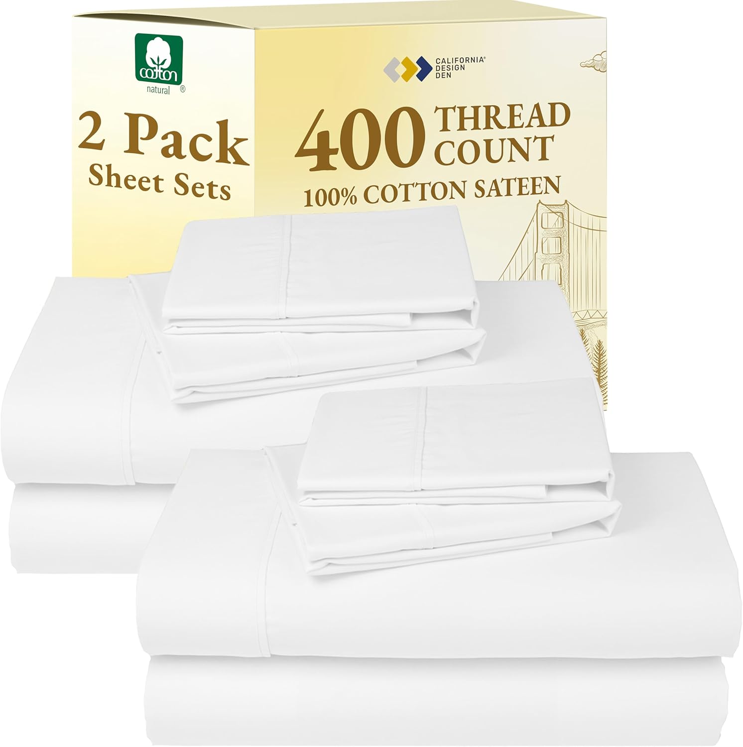 California Design Den King Size Sheets Set - Soft 400 Thread Count Sateen, Natural 100% Cotton Sheets King Size, Deep Pockets with All Around Elastic for a Snug Fit, Cool & Durable Bedding - White - Image 16