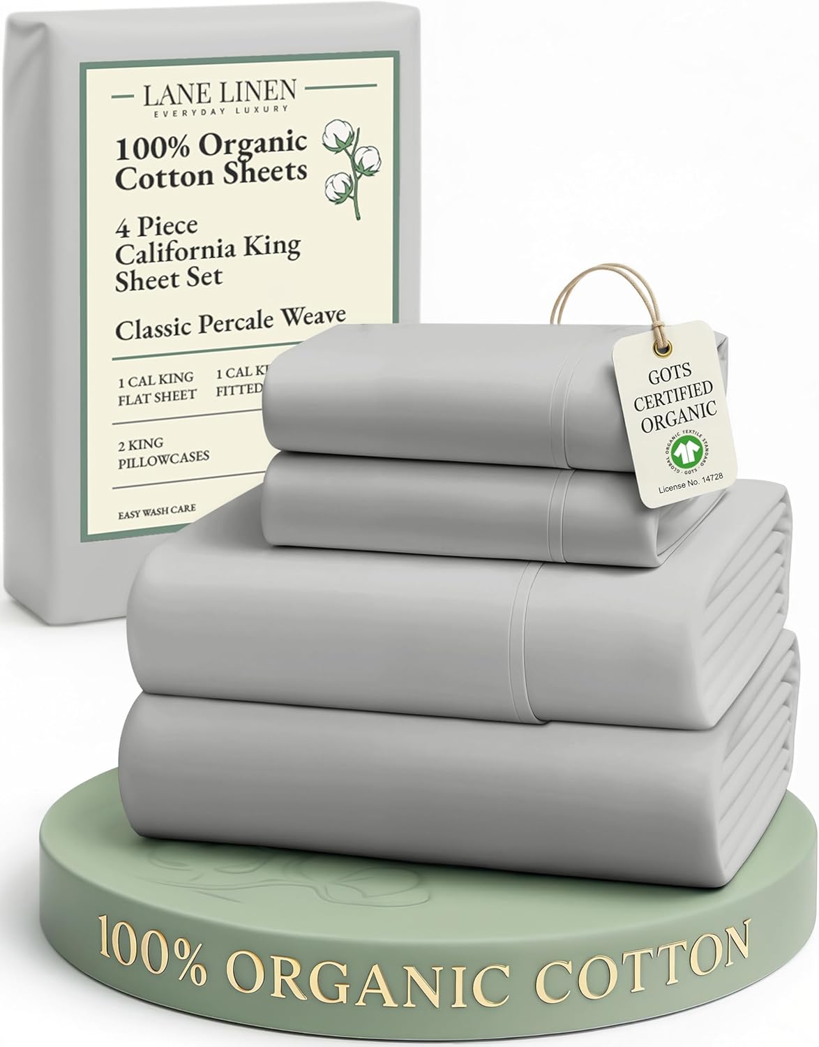 LANE LINEN 100% Organic Cotton King Size Sheets Set, Soft & Comfy All Season Breathable Sheets King Size, Percale Weave Fully Elasticized Eco Friendly Naturally Cooling King White Bed Sheets - Image 155