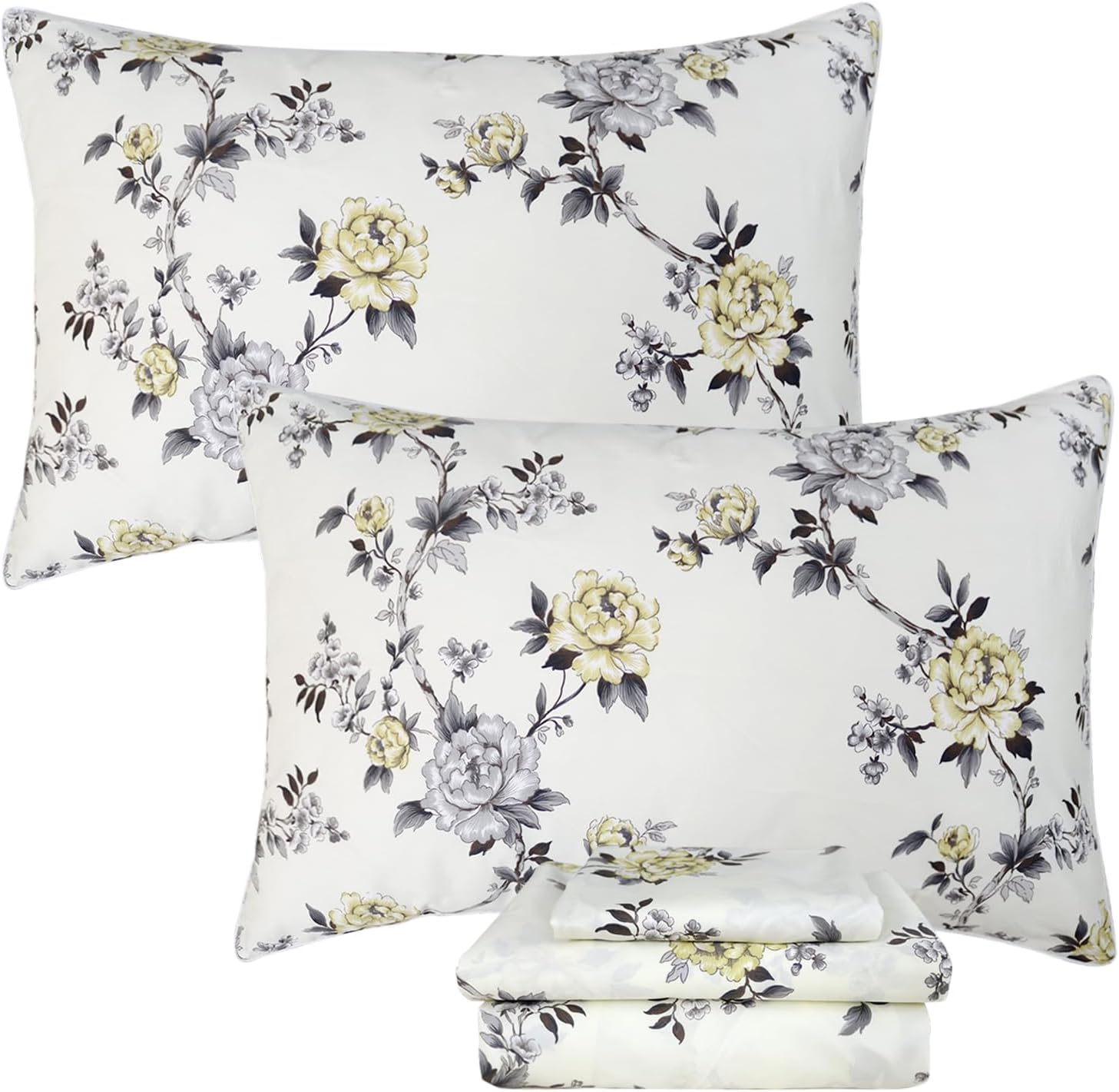 FADFAY Shabby Floral Bedding Elegant Peony Sheets Set Luxury Bedding Collections 100% Egyptian Cotton Deep Pocket, 4 Piece-King Size - Image 17