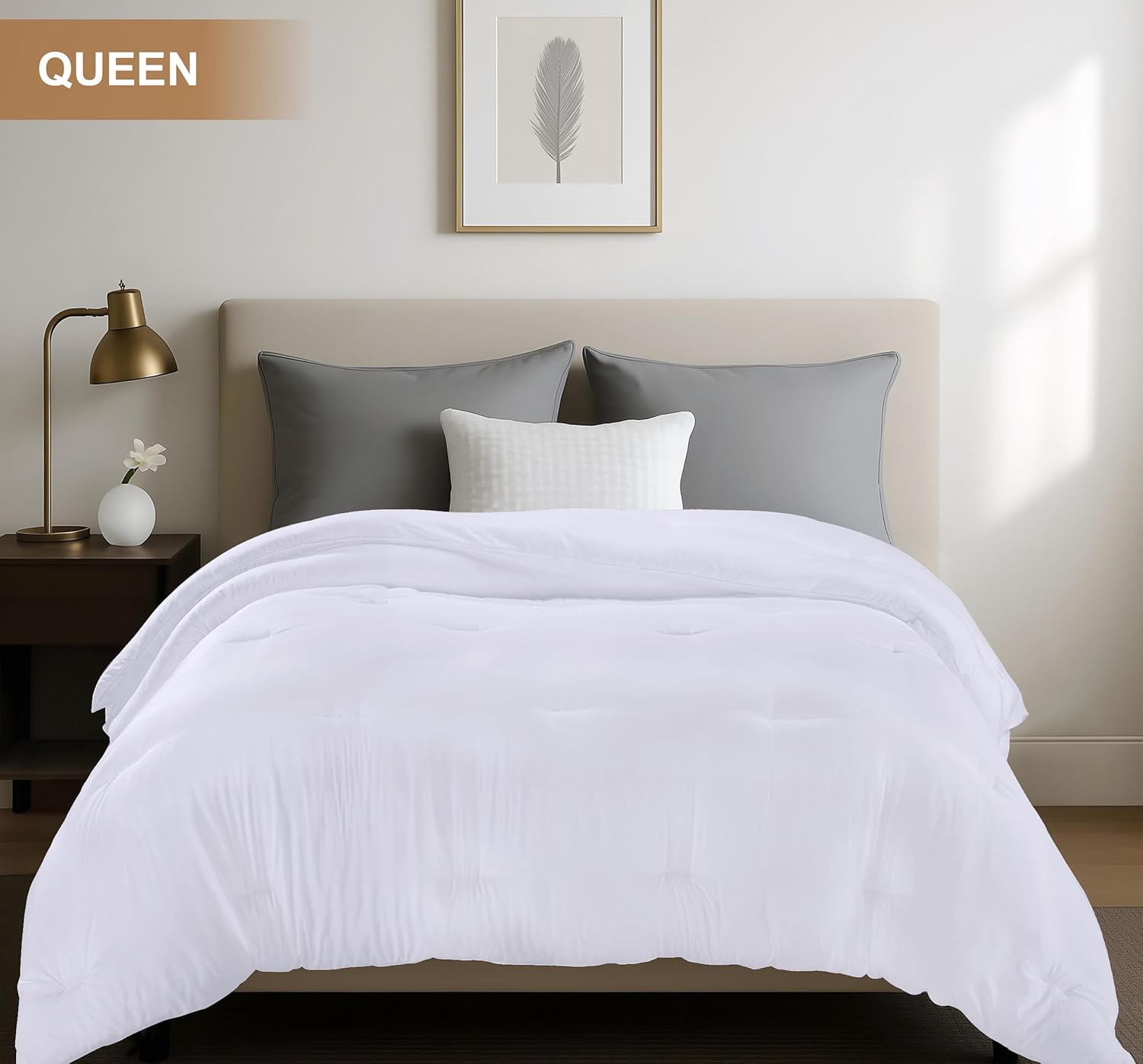 Utopia Bedding Comforters Queen Size, All Season Duvet Insert, Down Alternative Queen Comforter with Corner Tabs, Machine Washable Bed Comforter 88 x 88 Inches (White) - Image 3
