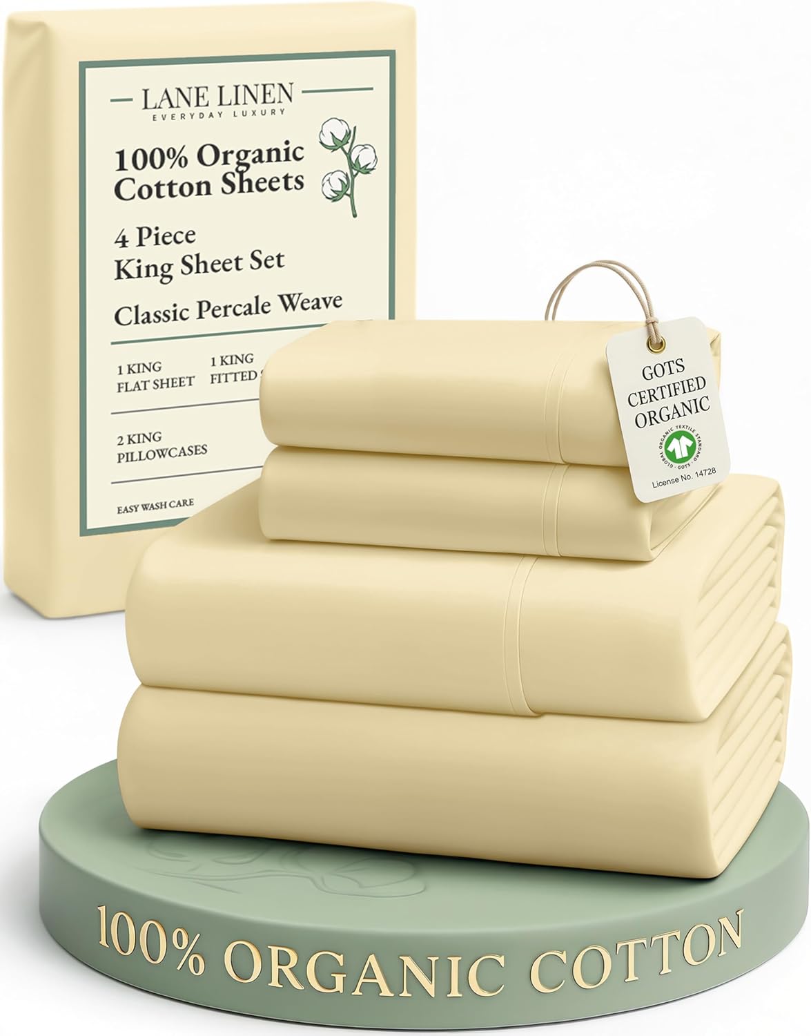 LANE LINEN 100% Organic Cotton King Size Sheets Set, Soft & Comfy All Season Breathable Sheets King Size, Percale Weave Fully Elasticized Eco Friendly Naturally Cooling King White Bed Sheets - Image 134