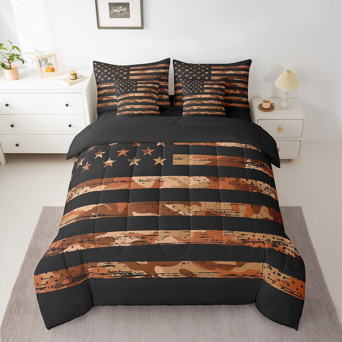Feelyou Duck Hunter Green Camouflage Hunting 7 Pieces Bedding Set, Queen Size Black Brown All Season,Bed in a Bag with Comforter, Sheets, Pillowcases Camo Army Bed Set Breathable Wild Room Decor - Image 40