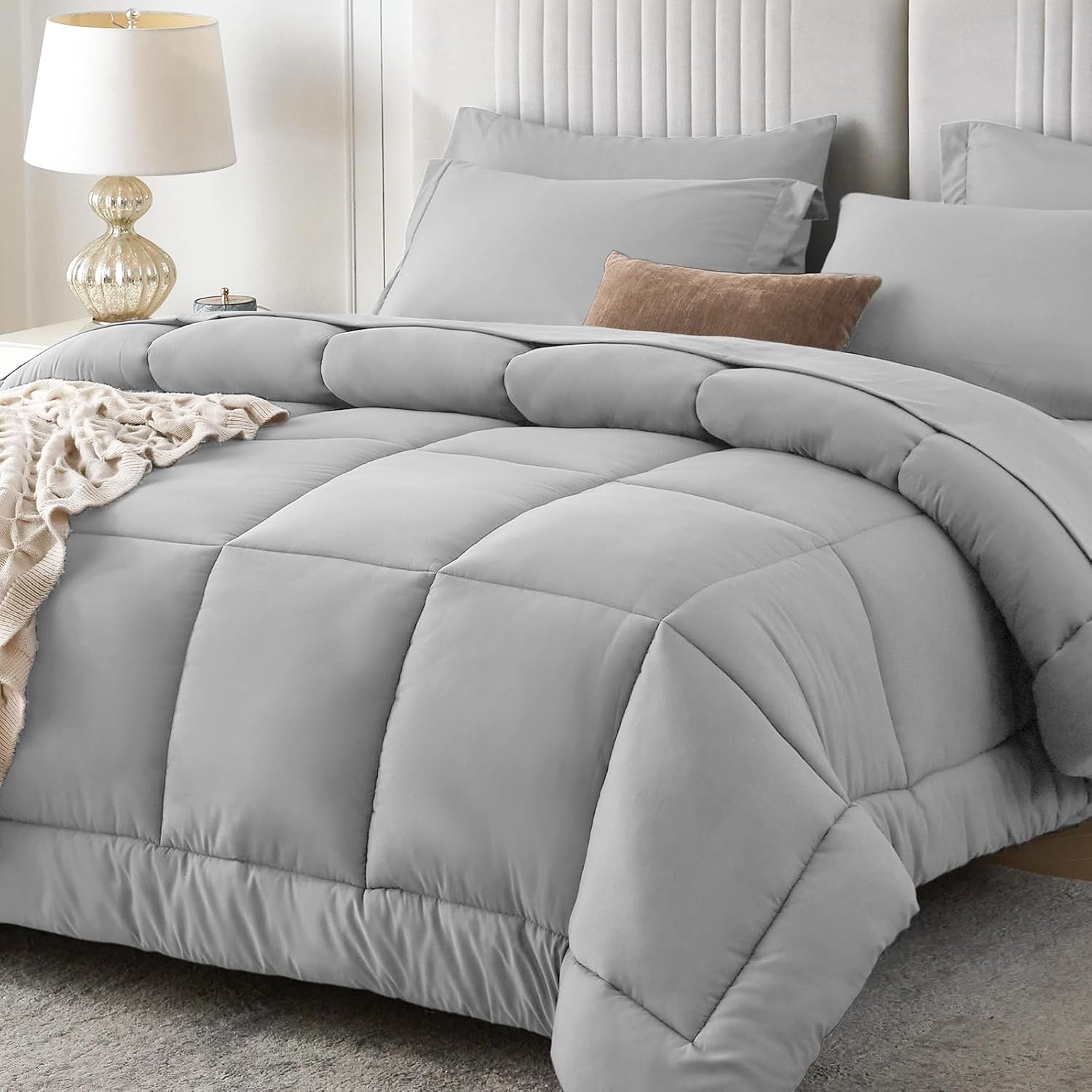 Sasttie Queen Comforter Set, 7 Pieces Bed in a Bag Queen, Complete Bedding Set Includes Grey Comforter, Flat Sheet, Fitted Sheet, Pillowcases and Pillow Shams, Dark Grey - Image 15