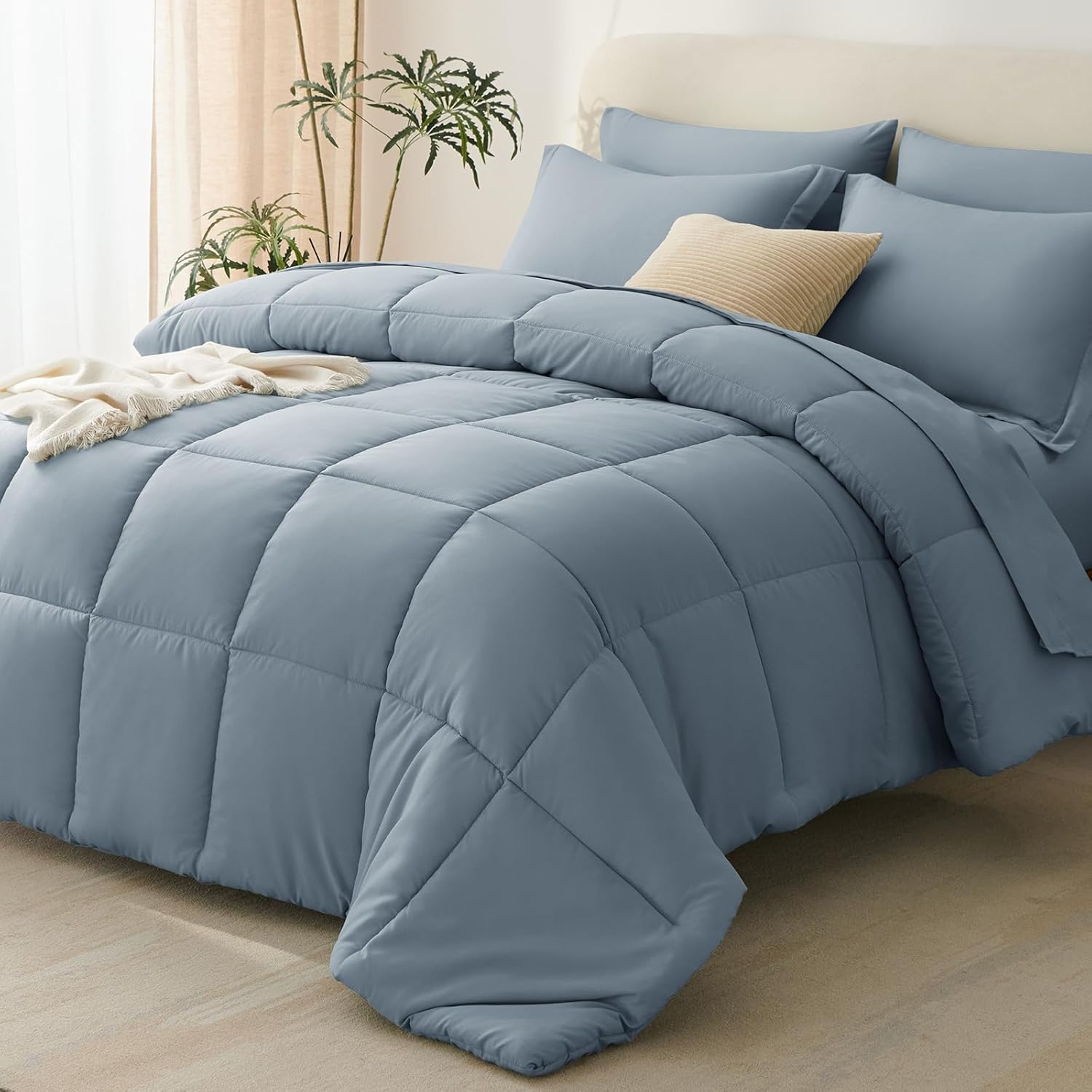 CozyLux Navy Blue Queen Comforter Set with Sheets - 7 Pieces Bed in a Bag Queen Bedding Sets, All Season Soft 7PC Bed Set with Navy Comforter, Flat Sheet, Fitted Sheet, Pillowcases & Pillow Shams - Image 12